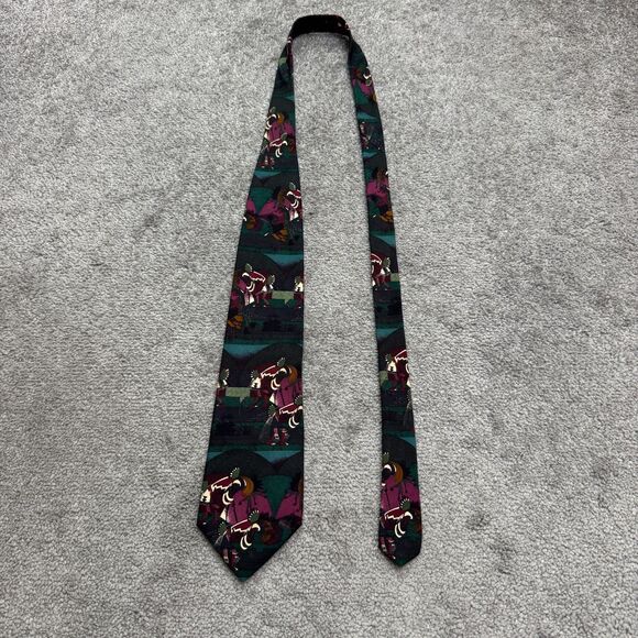 Structure Vintage 90s Silk Necktie Tribal Dancer Southwestern Novelty Print Tie - Picture 1 of 7
